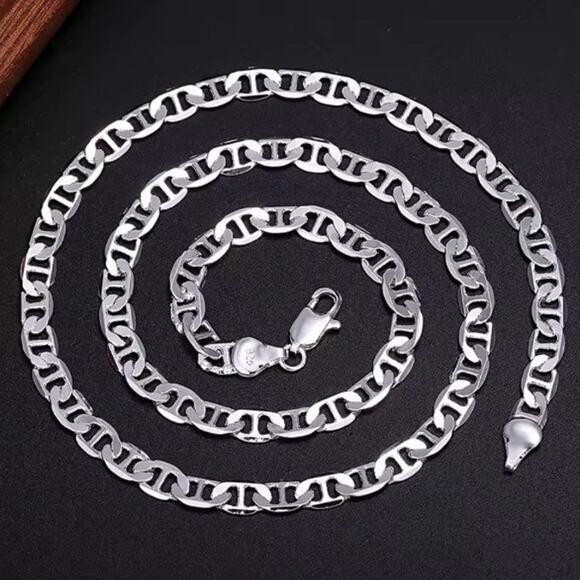 6mm 925 Mariner Chain 925 Sterling Silver Necklace Mariners Chain 6mm Vintage Fashion Birthday Gift